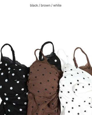 Cup-attached polka dot ribbon camisole