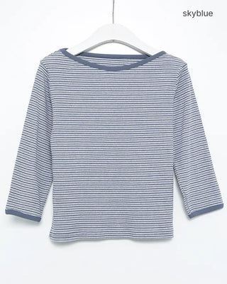 Border Slash Neck Cropped Sleeve T-Shirt
