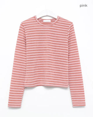 Round piping neck striped knit