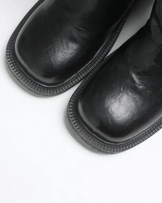 Square-toe triple-strap mid-calf boots
