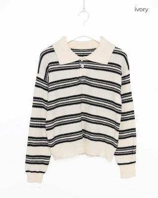 Striped polo collar knit