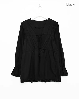 Drawstring Long Puff Sleeve Blouse