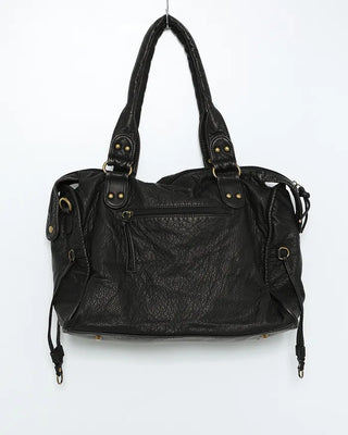 Cable Line Leather Square Boston Bag