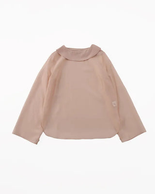 (ORIGINAL) Round Collar Button Sheer Blouse