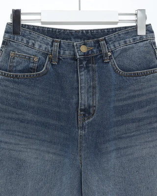 Washed denim wide-leg pants