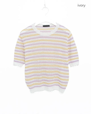 Wave Rib Border Half Sleeve Knit
