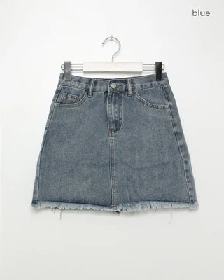 Cut denim mini skirt