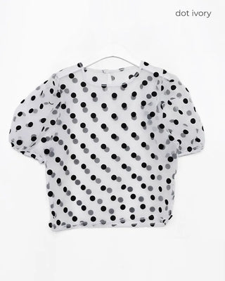 Sheer polka dot puff sleeve blouse