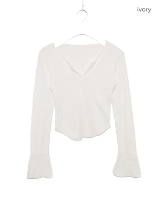 Open V-neck cuff detail T-shirt