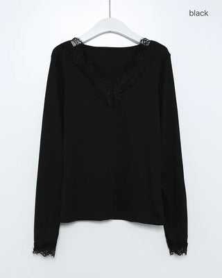 Lace V-neck slim T-shirt