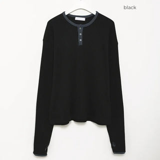 (Unisex) Finger Hole Stand Collar Waffle T-shirt