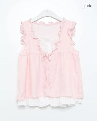 Layered frill ribbon blouse