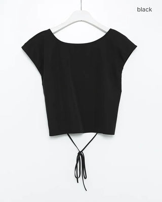 French Sleeve Open Back Wrinkle Blouse