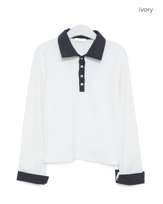 Check detail long-sleeve T-shirt