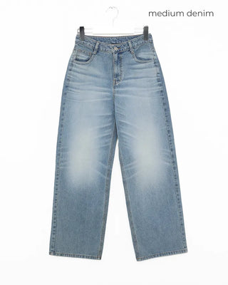 Whiskered Wash Wide Denim Pants