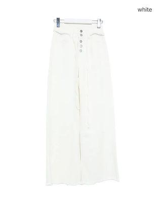 High-waisted denim pants with button strings