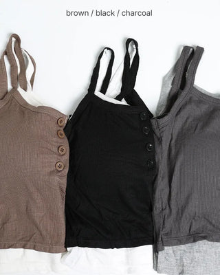 Layered button sleeveless top with built-in cups