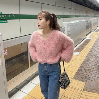 Loose shaggy fur cardigan