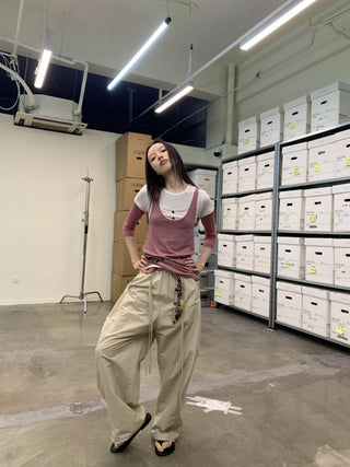 [NEVERSEEZ] Quick-Dry Wide Leg Parachute Pants