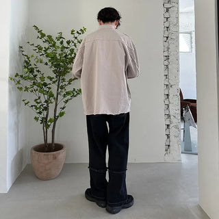 Cut-off semi-wide denim pants