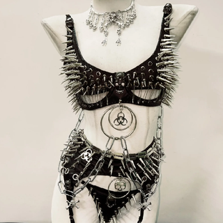 Rivet o ring metal chain skull applique cami set