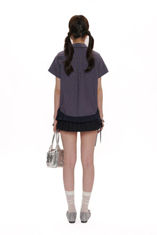 [moromoro2] Plaid Ruffle Hem Shirt