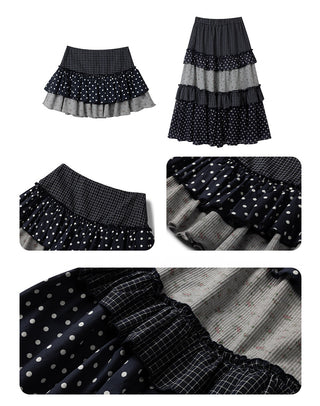 [NECY] Floral Dot Patchwork Cake Skirt (2ver)