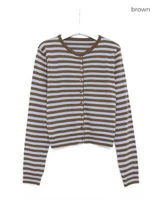 Round neck striped knit cardigan