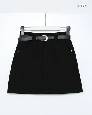 Belted Cotton Simple Mini Skirt