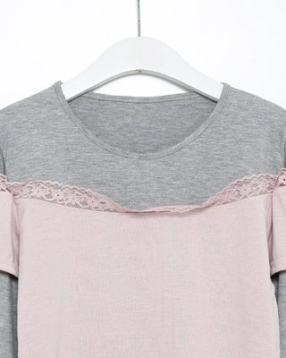 Lace off-shoulder layered long t-shirt