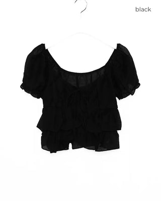 Ribbon string tiered blouse