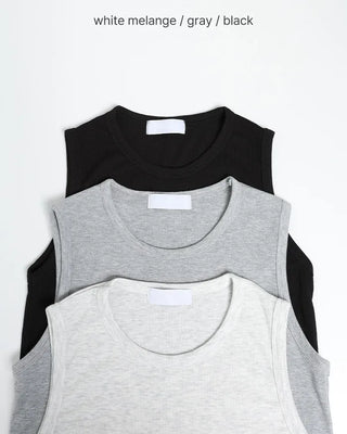 Round neck ribbed sleeveless top