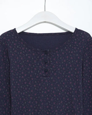 Flower Henley Neck Pointelle Long T-Shirt