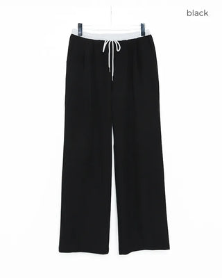 Two-tone elastic waist slacks