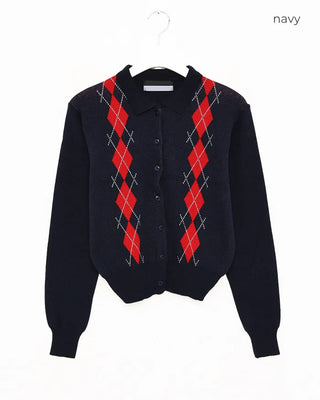 Colorful Argyle Knit Cardigan