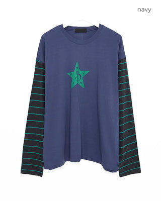 Vintage star print sleeve striped T-shirt