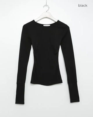 Button-sleeve long-sleeve T-shirt