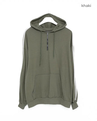 Half-zip line sleeve oversized hoodie