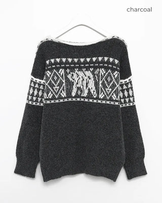 2-Way Slashed Neck Fair Isle Sweater