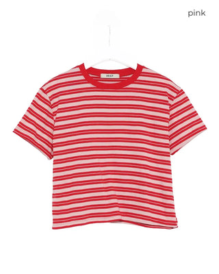 Cropped striped short-sleeved T-shirt