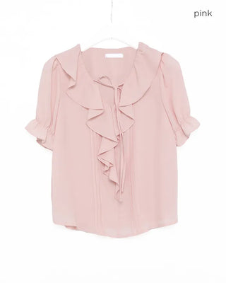 Ruffle Point Short-Sleeve Blouse