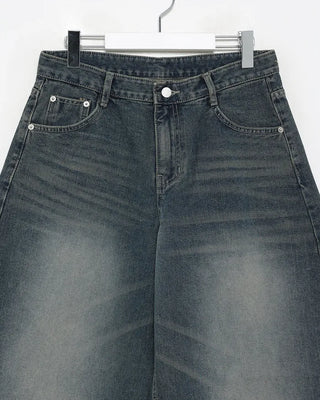 Whiskered Wash Baggy Jeans