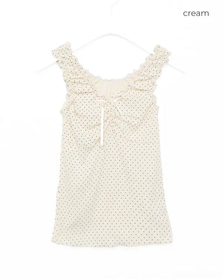 Pindot Ribbon Gathered Elastic Tank Top