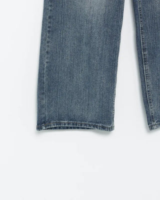 Mixed stud deep whisker wash denim pants