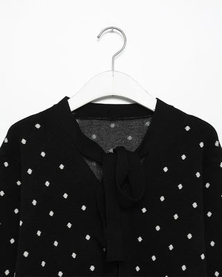 Polka Dot Ribbon Tie Knit Cardigan
