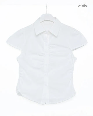 Front shirred short-sleeved shirt