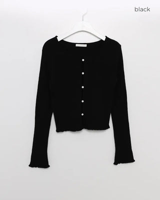 Ribbed Frill Slim Cardigan