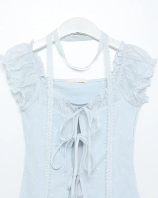 Frill Ribbon String Short Sleeve T-Shirt
