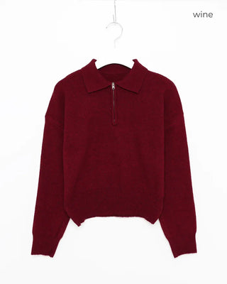Half-zip-up color knit