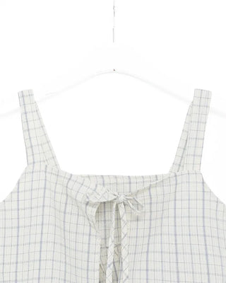 Checked Ribbon Sleeveless Blouse